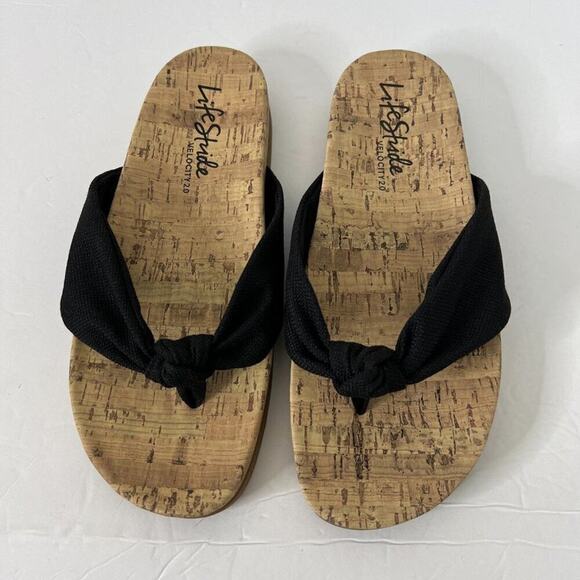 Lifestride Velocity 2.0 Women's Happy Black Thong Sandals Size 9 - Picture 2 of 8